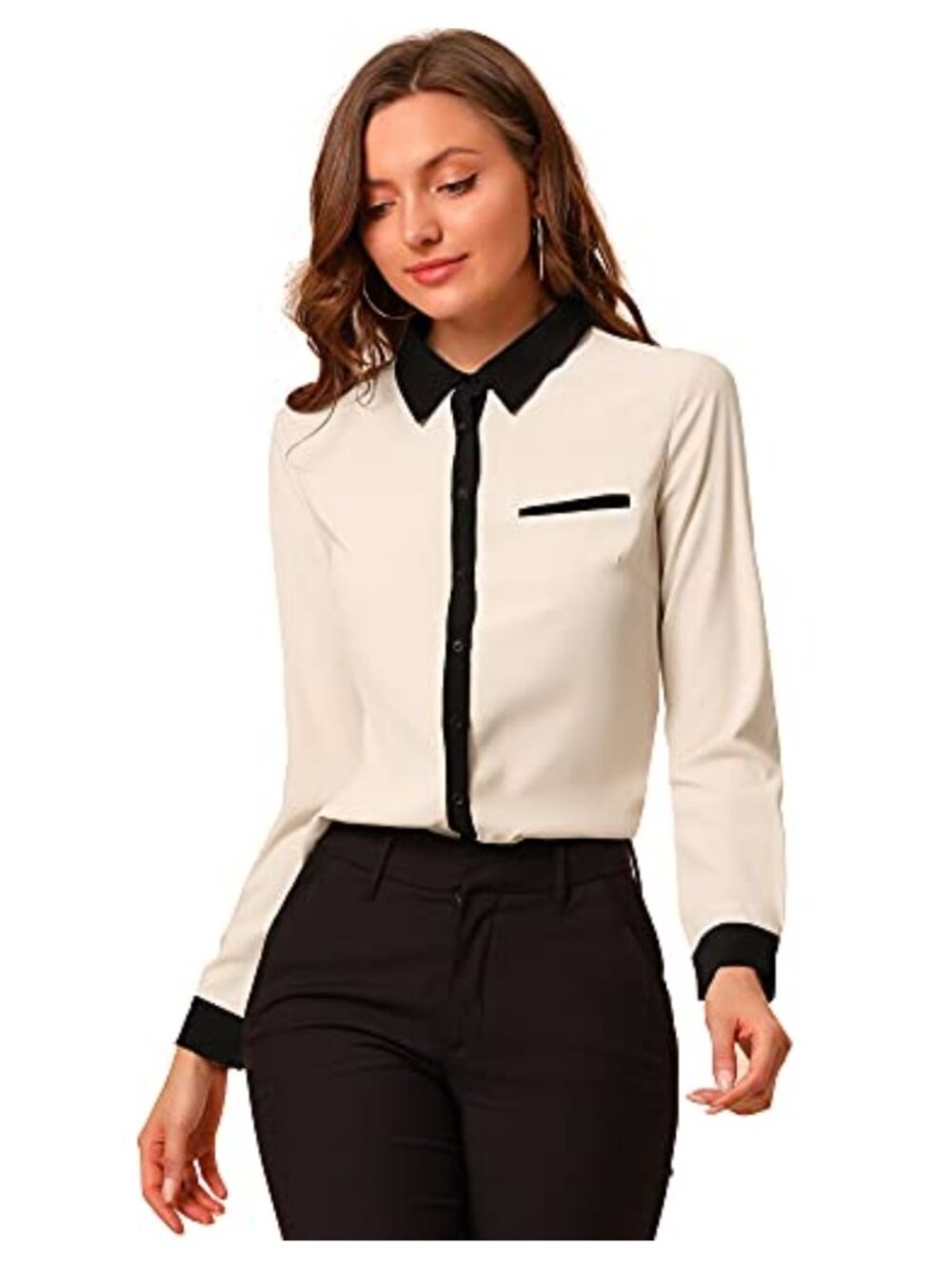 Women's Chiffon Long Sleeve Button Down Work Blouse Office Top